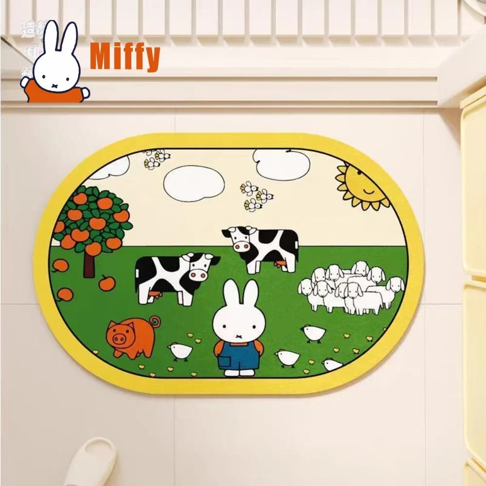 Kawaii Miffy Bath Mat, Nice Rabbit Shape Shower Enclosure, Absorbent, Fast Drying, Non-slip, For Bathroom and Toilet, Gift Idea