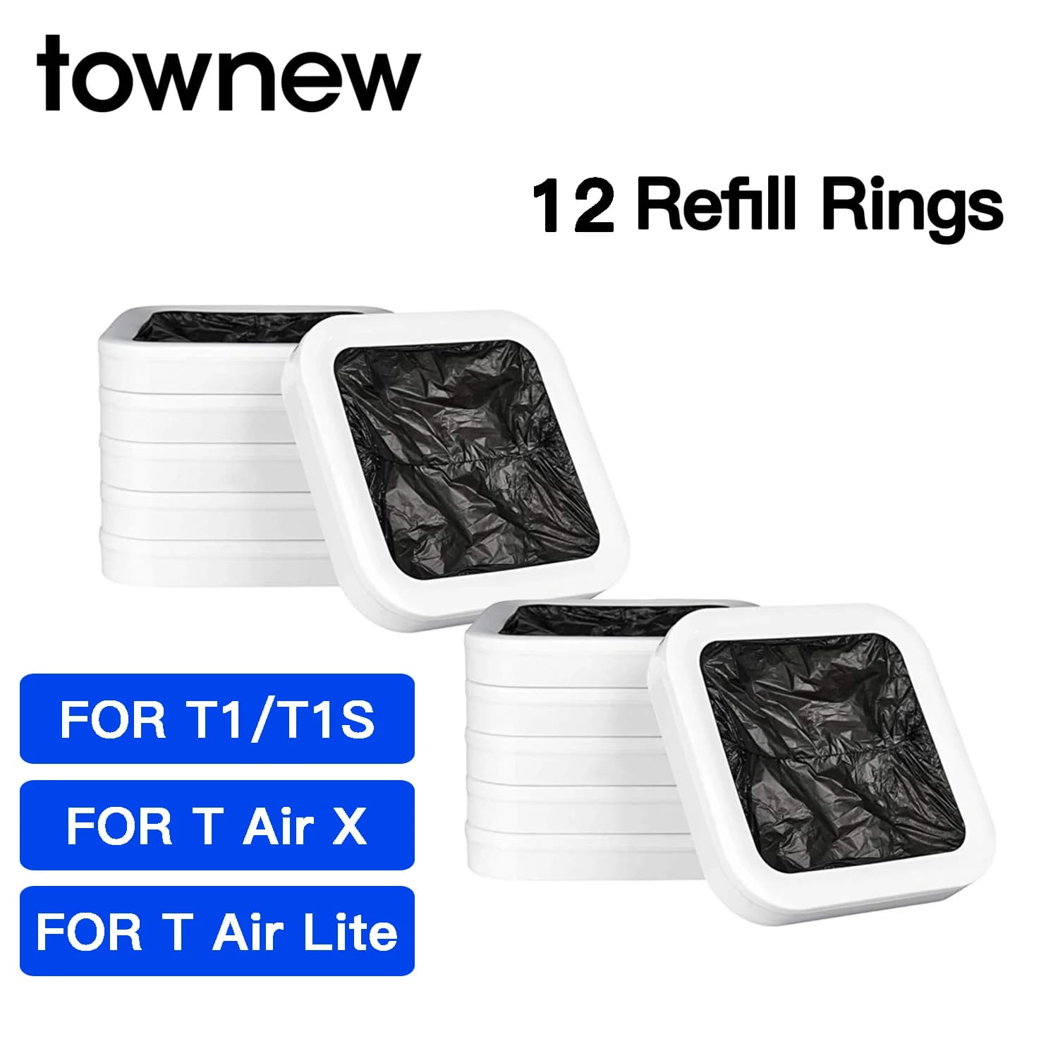 TOWNEW Anelli di ricarica di ricambio e sacchetti della spazzatura durevoli per contenitori e sacchetti per contenitori riciclabili con sensore automatico, per T1S/T Air X