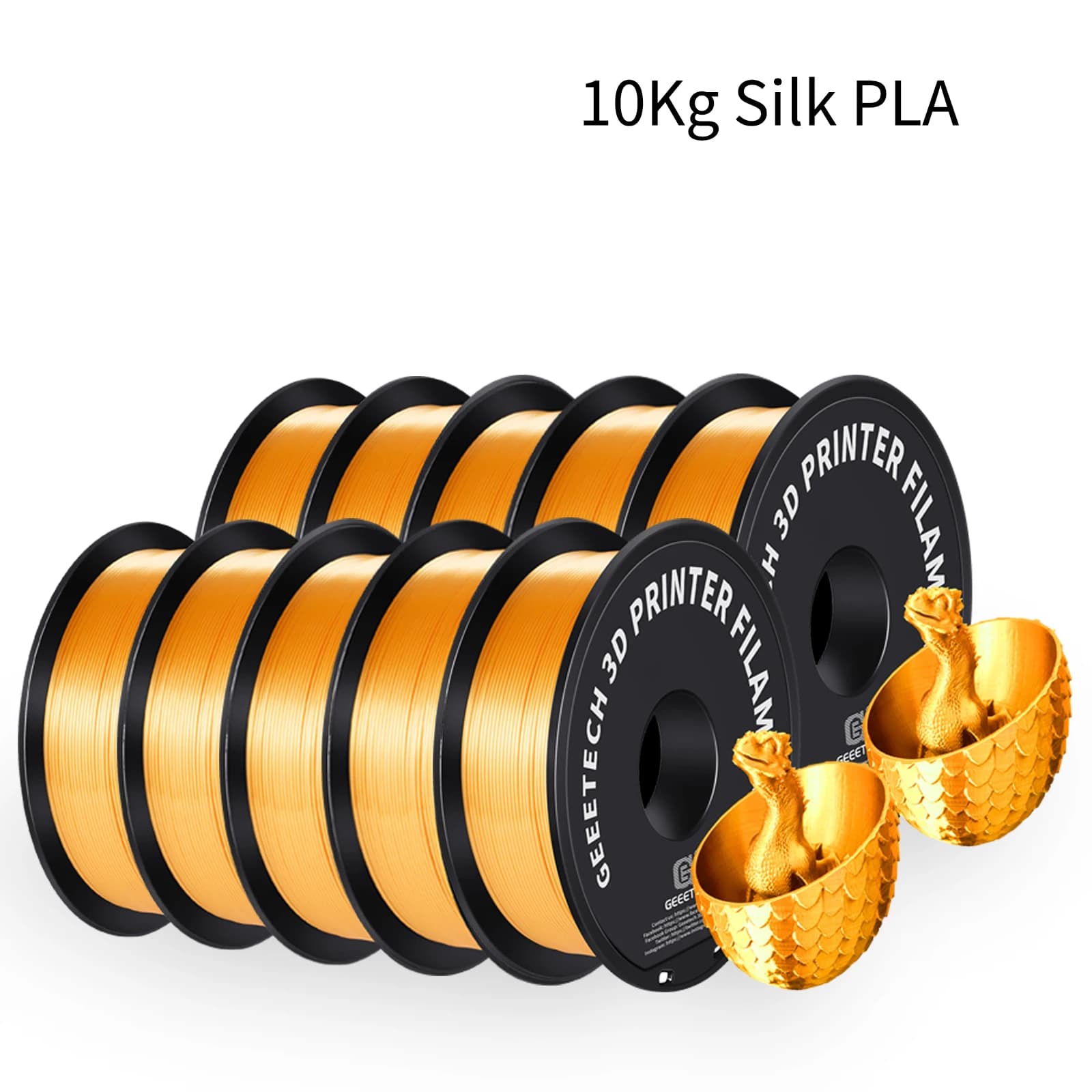 GEEETECH 10Kg 3d Silk PLA Filament 1.75mm Spool Wire for 3D printer material, safety, vacuum packaging