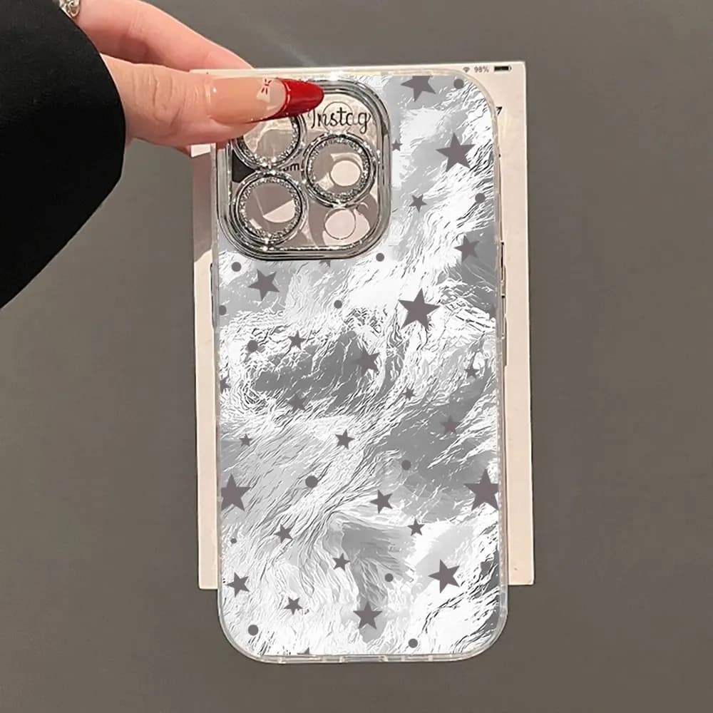 Custodia Full Screen con Texture Glaciale e Protezione Lente in Vetro per iPhone 17 Air 16 15 14 13 12 11 Pro Max 7 8 Plus 16E