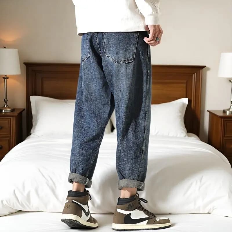 Jeans Larghi, Stile Primavera-Autunno, Pantaloni Casual da Uomo, Nuovo Stile a Gamba Dritta, Pantaloni Harun