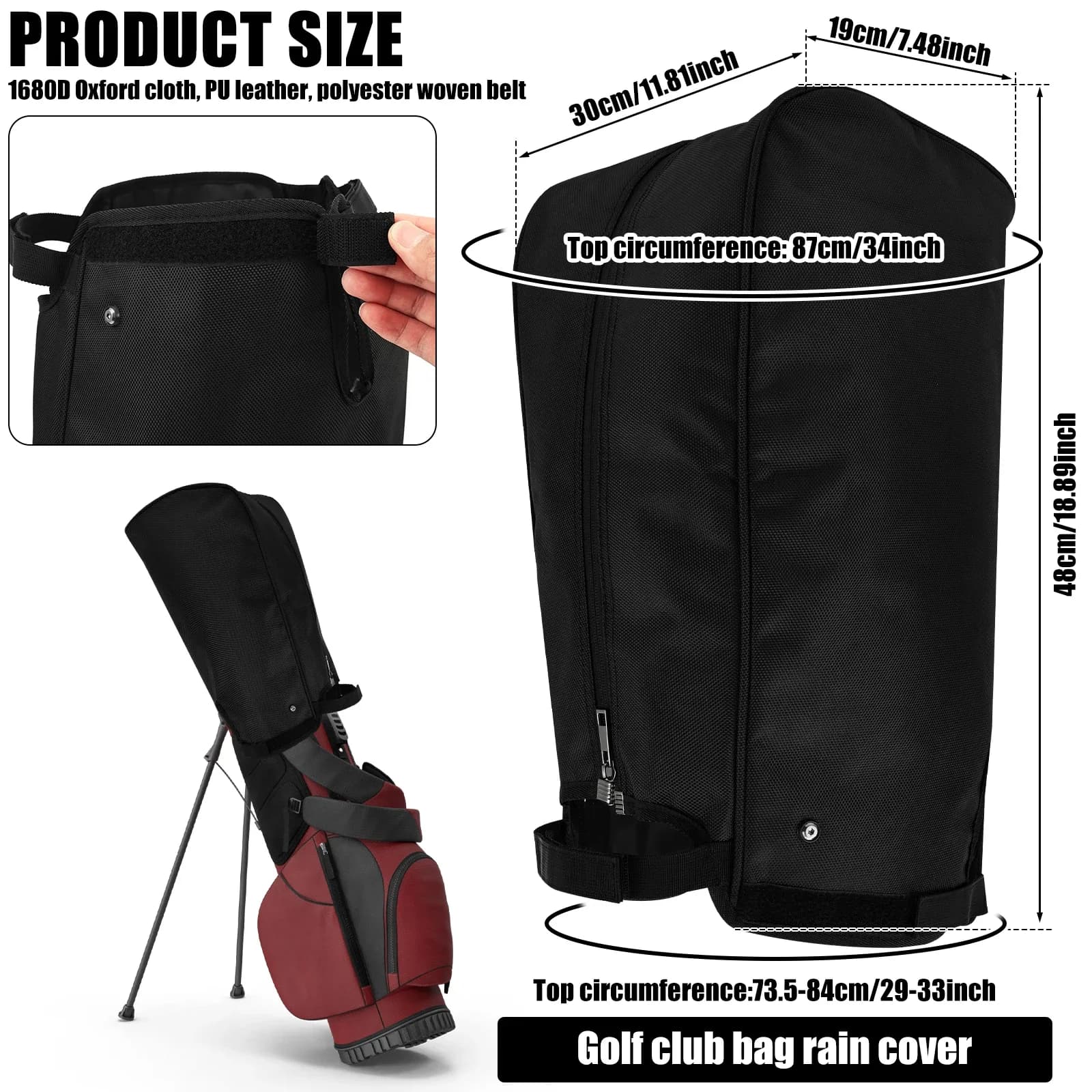 Portable Foldable Golf Bag Rain Cover Hoodie with zipper Oxford Cloth Waterproof Dustproof Golf Bag Protector Easy to carry