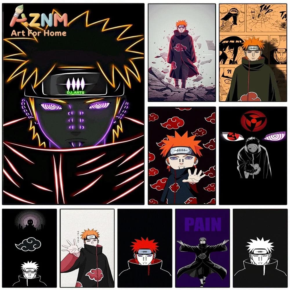 Naruto Shippuden Pain Akatsuki Canvas Poster Wall Art Print,Anime Character Picture Home Bedroom Living Room Aesthetic Wall De