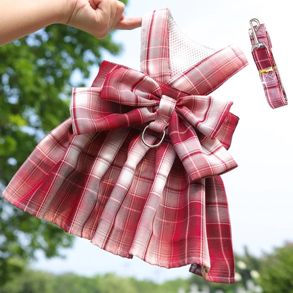 Riutilizzabile con guinzaglio Trazione per cani Plaid JK Abito sottile Dacron Pettorina Gonna regolabile Lavabile Gilet per animali domestici Vestiti Coniglio