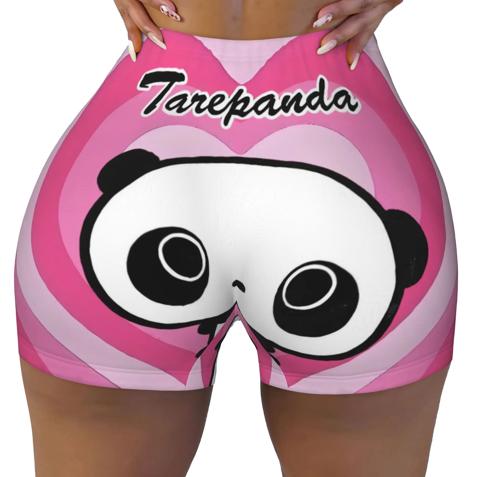 Cartoon Pink Heart Tarepanda Workout Shorts Women's Kawaii Panda Anime Gym Volleyball Biker Yoga Shorts