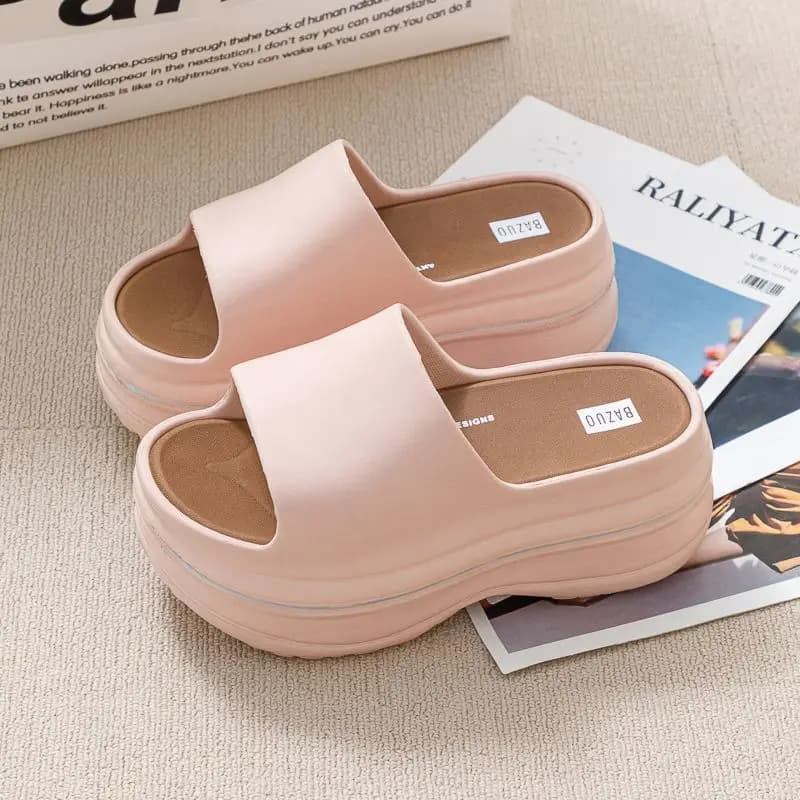Ciabatte with Plateau Rosa Nude Trendy for Women, Sole Spessa, Punta Aperta, Estive Shoes Casual Beach Fashion