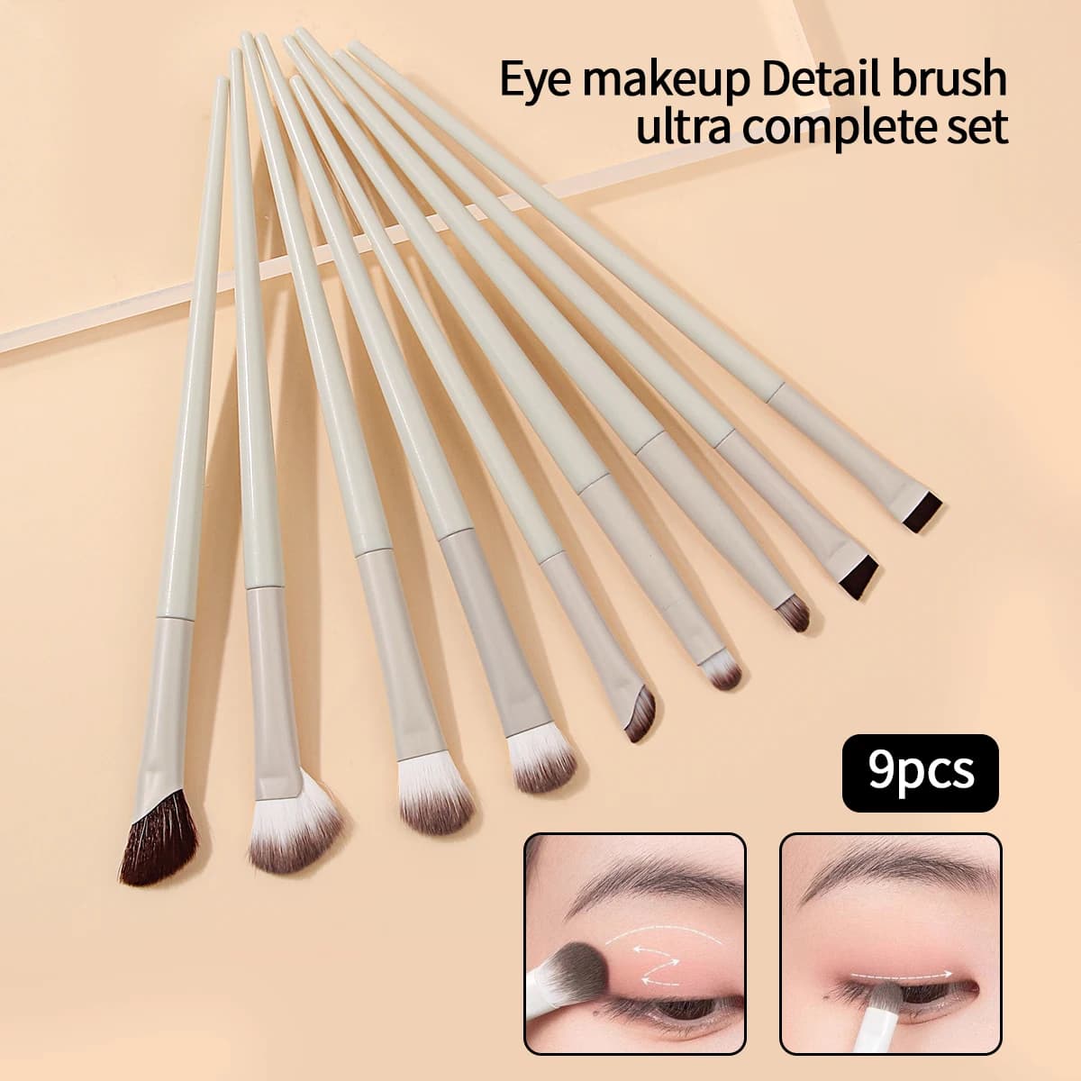 Set di pennelli professionali per il trucco degli occhi da 9 pezzi, pennello per eyeliner a lama ultrasottile, pennello per ombretto sul naso, set di pennelli per sfumare gli occhi
