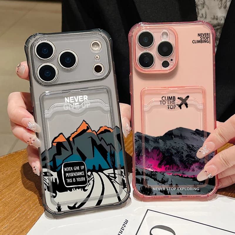 Mountain Road Pattern Clear Phone Case For iPhone 17 16 15 14 13 Pro Max 17 Pro Air 17e 16e Shockproof TPU Soft Card Bag Cover