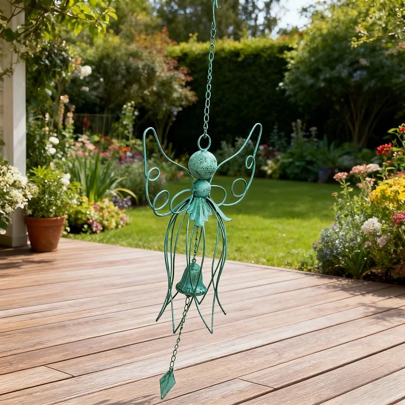 Antique White Blue Iron Big Angel Wind Chime European Home Garden Decor Metal Flower Fairy Hanging Wind Bell Outdoor Decorative