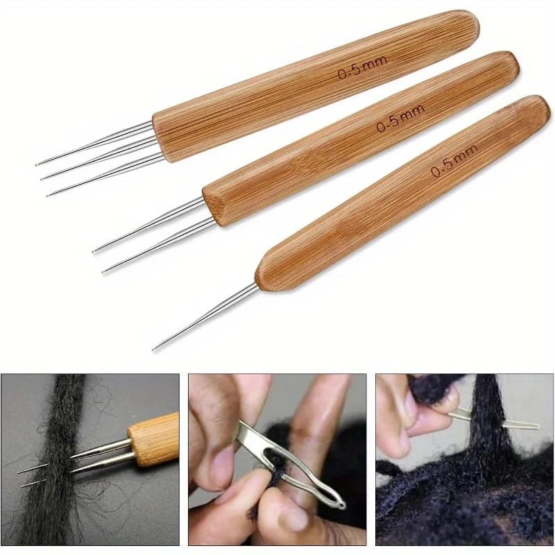 1 Set 0.5mm/0.75mm Dreadlock Uncinetto Legno Uncinetto Aghi Capelli Dreadlocks Strumento per Treccia Mestiere