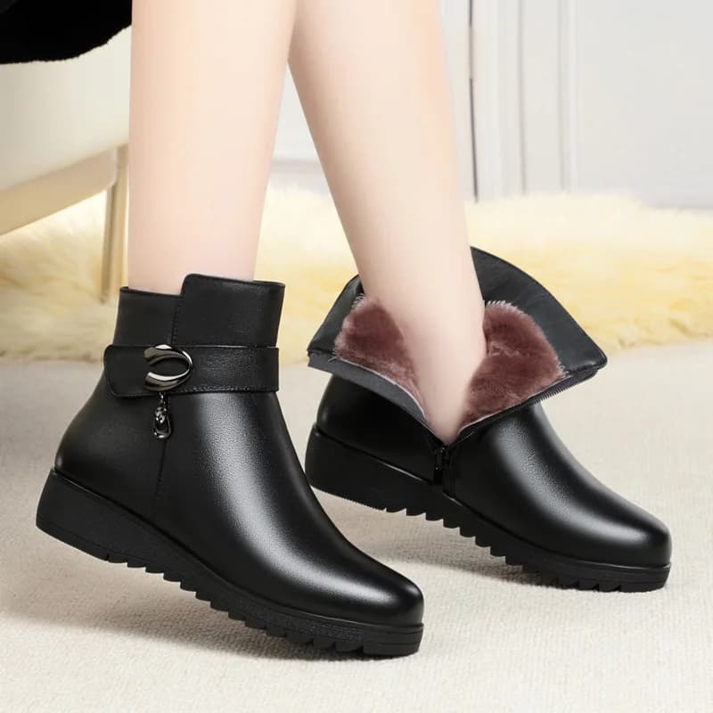 Stivaletti da donna in vera pelle Stivaletti con zeppa con suola spessa Scarpe invernali in cotone da donna Stivali da neve caldi in lana femminile 35-43