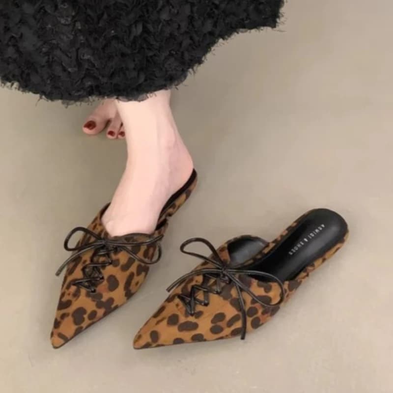 Sandali con tacco da donna Leopard, a punta, modello mule, di marca, con lacci, infradito, slingback, sexy, ciabatte da donna