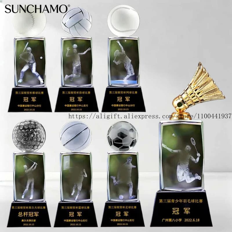 Custom Crystal Sculpture Sports Trophy Volleyball Tennis Badminton Golf Games Competitions Decorations for the house 1 piece
