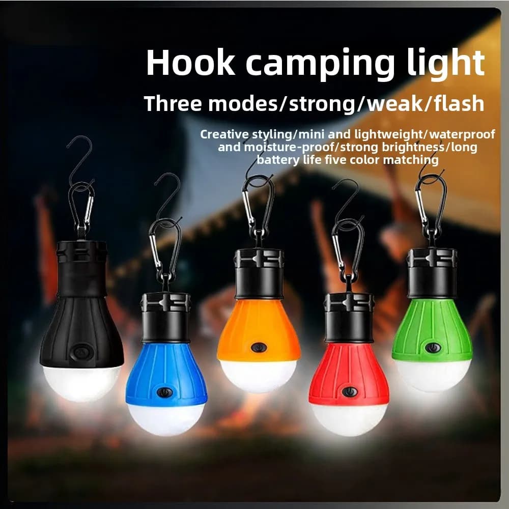 3LED Portable Camping Light, Outdoor Tent Emergency Bulb Lamp with Carabiner Hook, Handheld Hanging Flashlight for Camping