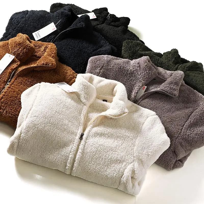 Warm Fleece Jacket Stand Collar Zipper Men's Autumn Winter Outerwear Comfortable Long Velvet Couple's Clothing Youth Trend