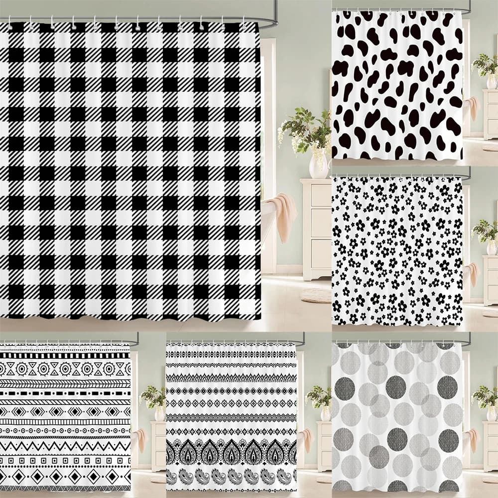 Tenda da doccia in tessuto con motivo geometrico semplice, tende da bagno, strisce, mosaico, schermo da bagno, poliestere impermeabile con 12 ganci