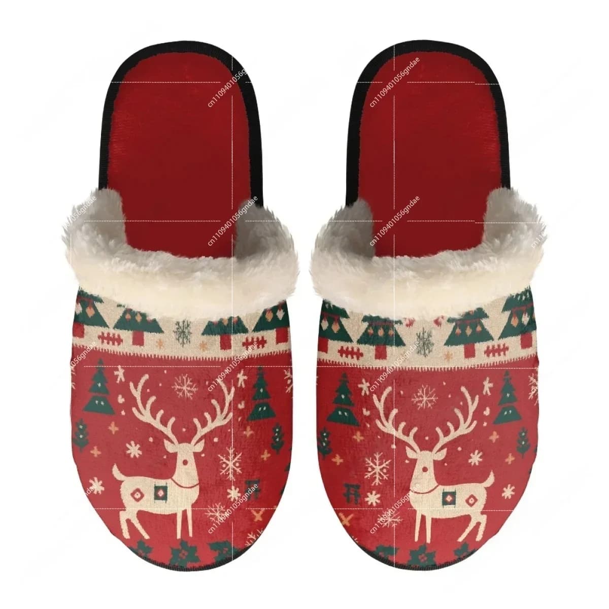 Vintage Christmas Elk Slippers Mens Womens Home Cotton Plush Bedroom Casual Keep Warm Customized Thermal Lightweight Slipper