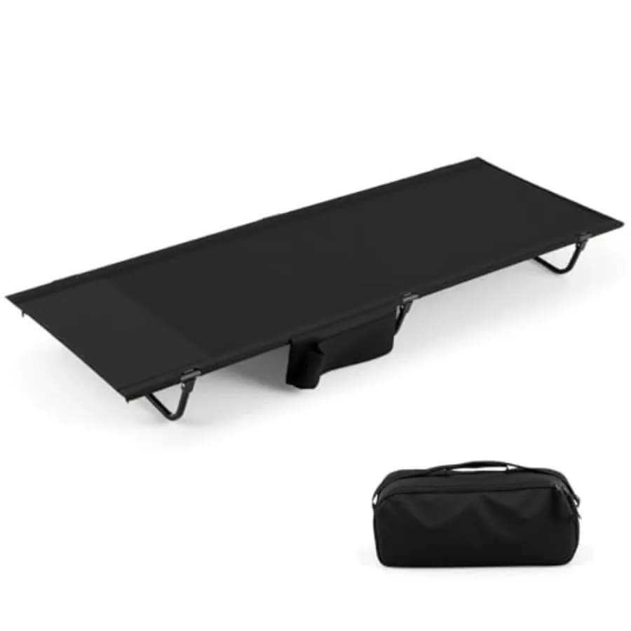 Lettino da campeggio pieghevole 76" x 28" ultraleggero e portatile con borsa per il trasporto e tasca laterale, letto da campeggio resistente per esterni