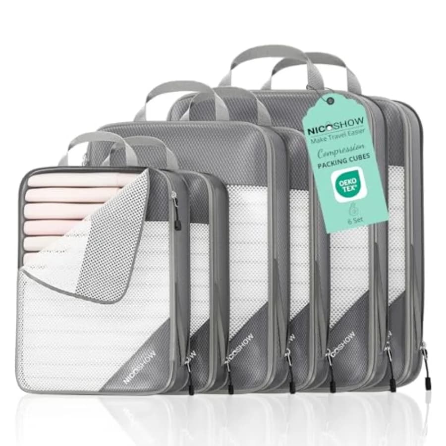 Set di 6 Cubi di Compressione per Viaggi - Cubi Salvaspazio Leggeri e Comprimibili in Grigio per Donne, Accessori da Viaggio