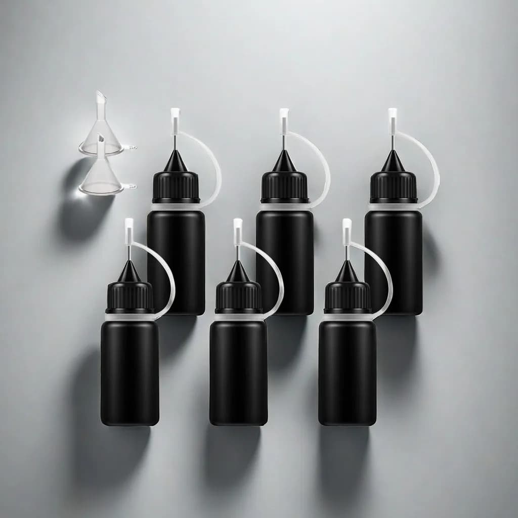5 pz 10 ml-120 ml Bottiglia di colla vuota con punta dell'ago con tappo nero Strumento Quilling fai da te Contenitori contagocce liquidi Anelli in silicone