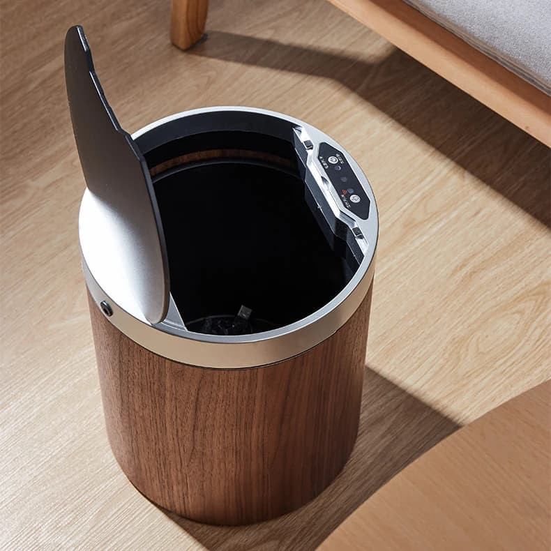 Bidone della spazzatura con sensore intelligente in legno di noce, raccoglitore di immondizia da tavolo, cestino dei rifiuti di lusso con coperchio, elegante contenitore della spazzatura per camera da letto
