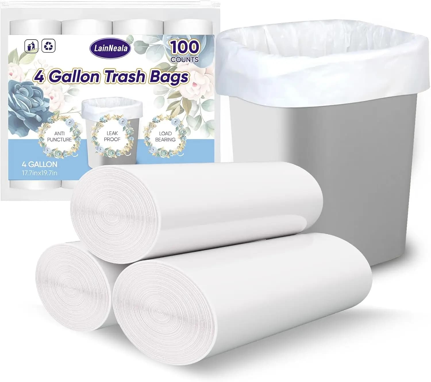 Small Trash Bags 4 Gallon, 100 Count Small Garbage Bag Bathroom White Mini Trash Bag Trash Can Liners Unscented Small Garbage Ba