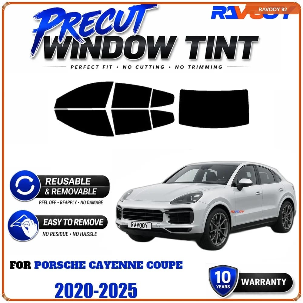 RAVOOY Precut Window Tint, Reusable Removable EPU Film, Custom Fit for Porsche Cayenne Coupe 2020-2025, UV Heat Protection