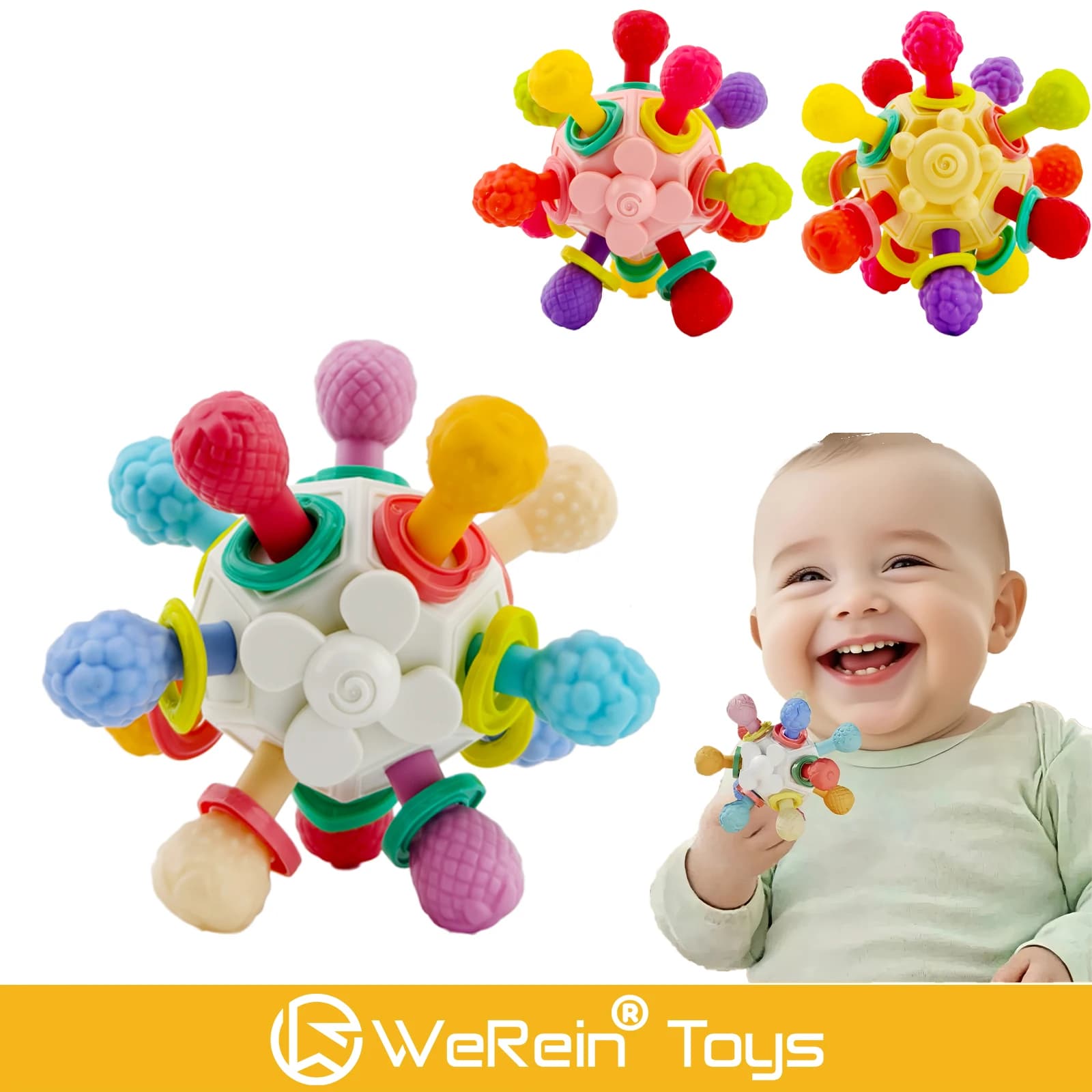 Giocattolo con palla portatile Manhattan in gel per denti da latte per neonati e bambini piccoli Peluche da masticare con design in morbido silicone