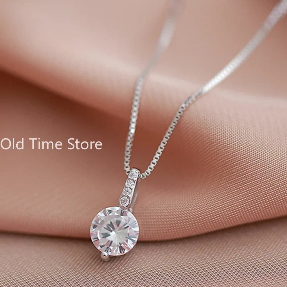 Collana di zirconi rotondi in argento sterling 925 di moda, stile minimalista, ciondolo girocollo, regalo per feste per gioielleria raffinata da donna