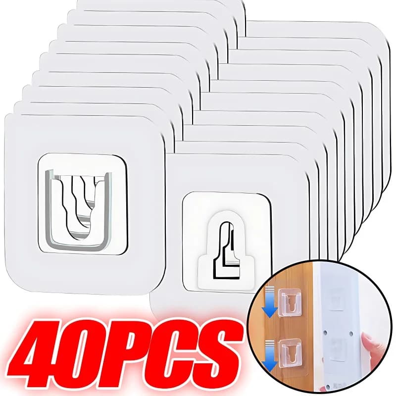 40/2PCS Ganci da parete adesivi biadesivi Gancio a scatto invisibile senza traccia Supporto da parete per bagno Cucina Camera da letto Kit ganci