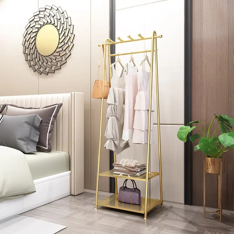 Appendiabiti nordico per famiglia, da terra a soffitto, per camera da letto, appendiabiti a doppio barra a doppio strato, stile influencer, con funzione di archiviazione