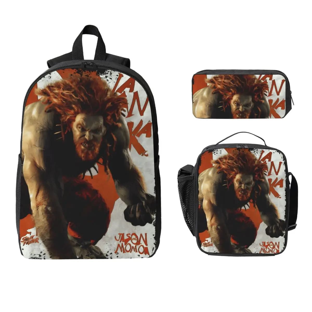 Set di 3 zaini Streets Fighters Movie 2026 per bambini, astucci, set di zaini con borsa per il pranzo per studenti, zaino per la scuola