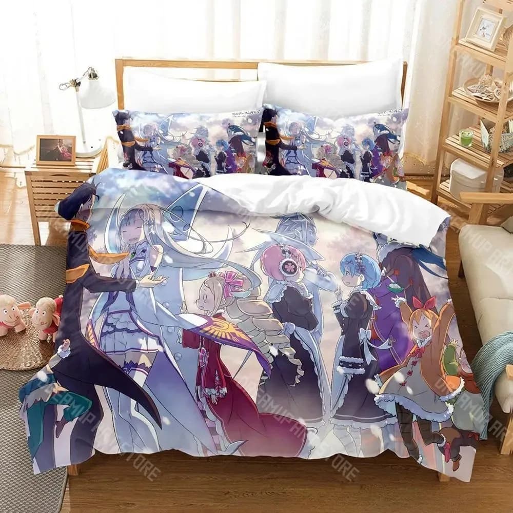 Re ZERO Starting Life in Another World Rem Emilia Bedding Set Boys Girls Duvet Cover Twin Queen King Full Single Double Sizes