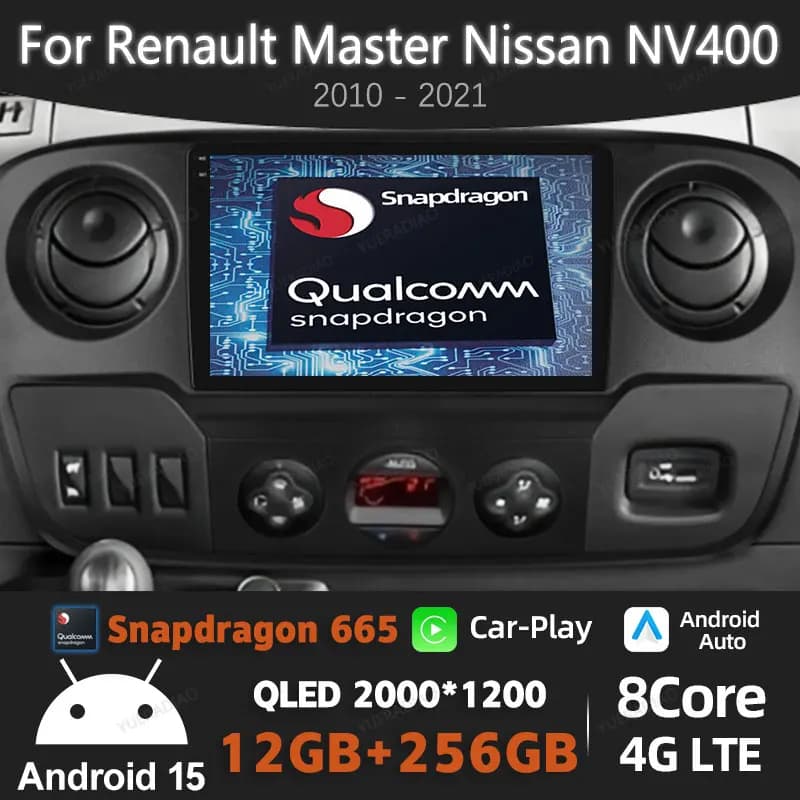 Android 15 Autoradio Per Renault Master Nissan NV400 Opel Movano 2010 - 2021 Lettore Video Multimediale GPS NAVI Qualcomm BT QLED