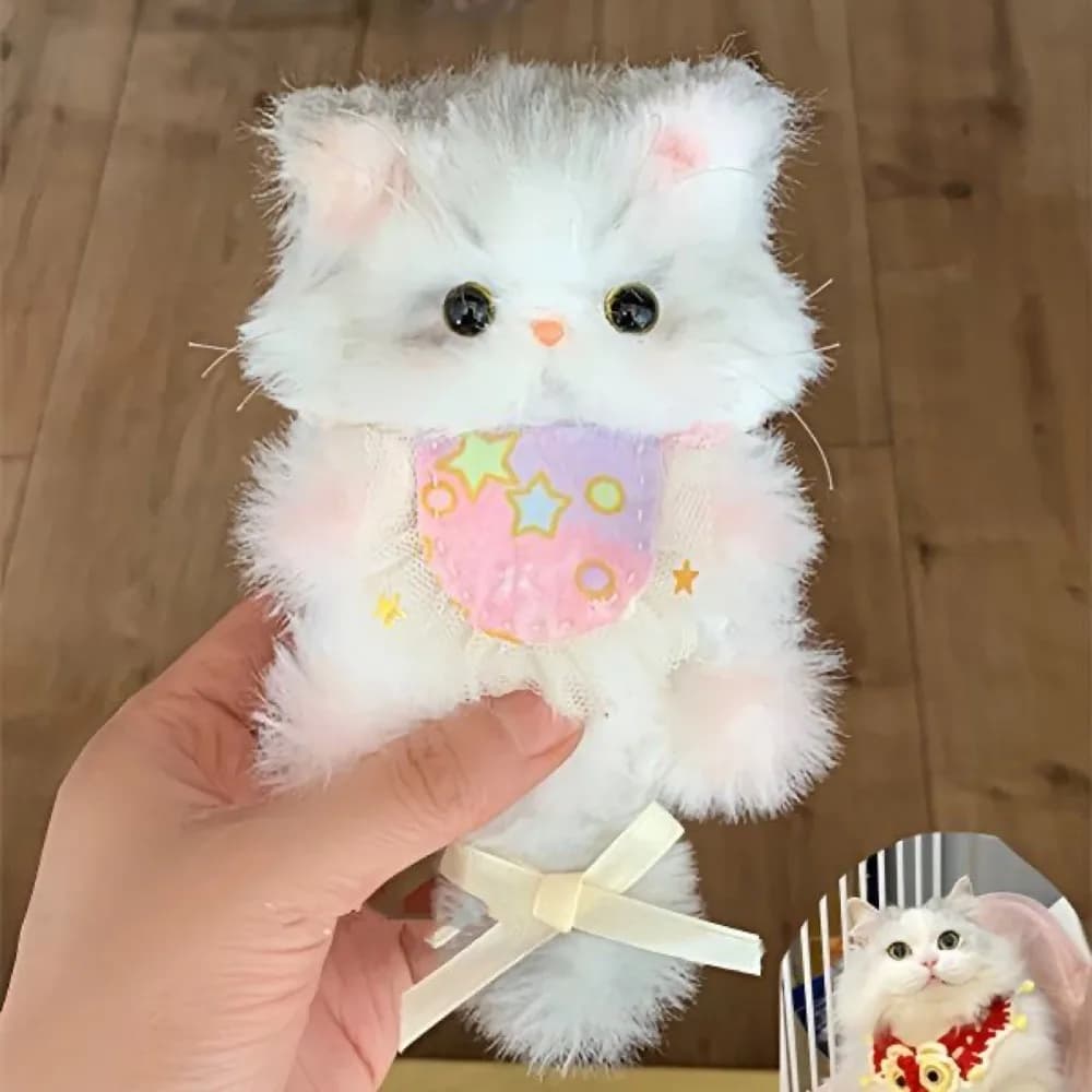 Simpatico portachiavi con ciondolo giroloso fatto a mano con piccolo gatto, peluche, pacchetto di materiali fai da te, regali, twist bar, gattino, bambola giocattolo