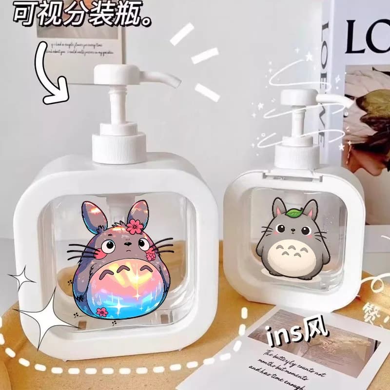 New Totoro Hand Sanitizer Bottles Bathroom Supplies Cartoon Anime Pattern Letters A-Z Print Shampoo Pump Soap Dispenser Bottle