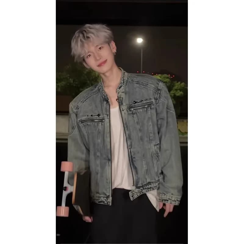 2024 New Men's Denim Jacket Shoulder Pads Zipper American Retro Street Style Workwear Jacket Spring Autumn High Street Cool