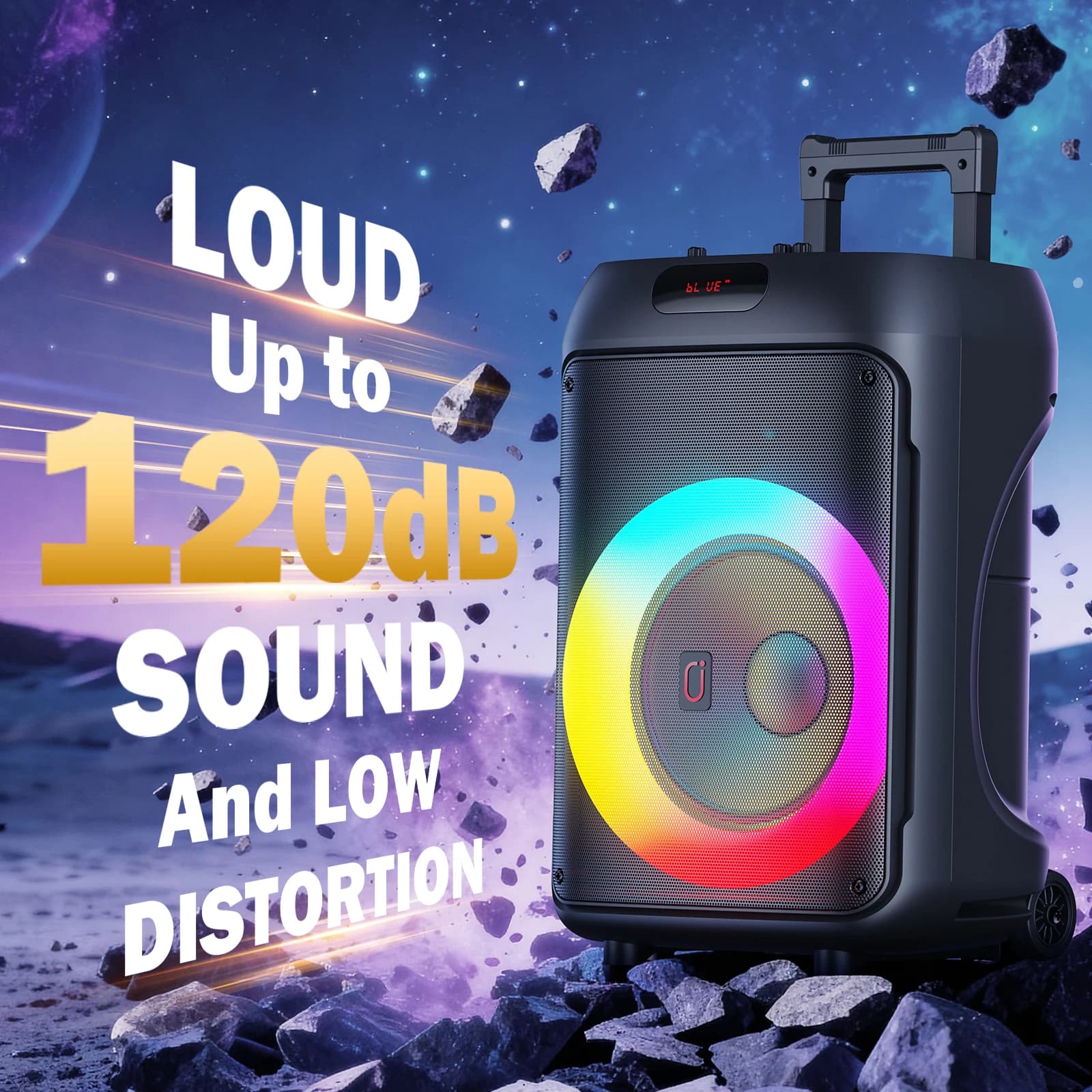 Macchina per karaoke, grande altoparlante Bluetooth portatile Peak Power, sistema PA con telecomando, luci a LED, ruote rotanti e carrello