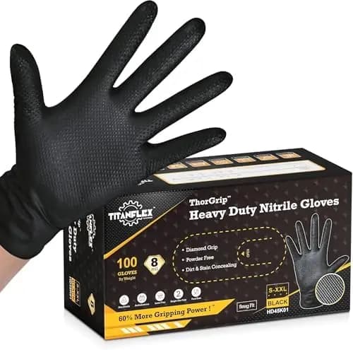 Guanti in Nitrile TitanFlex Heavy Duty, 6mil/8mil, Senza Lattice, Texture a Diamante in Rilievo, Neri