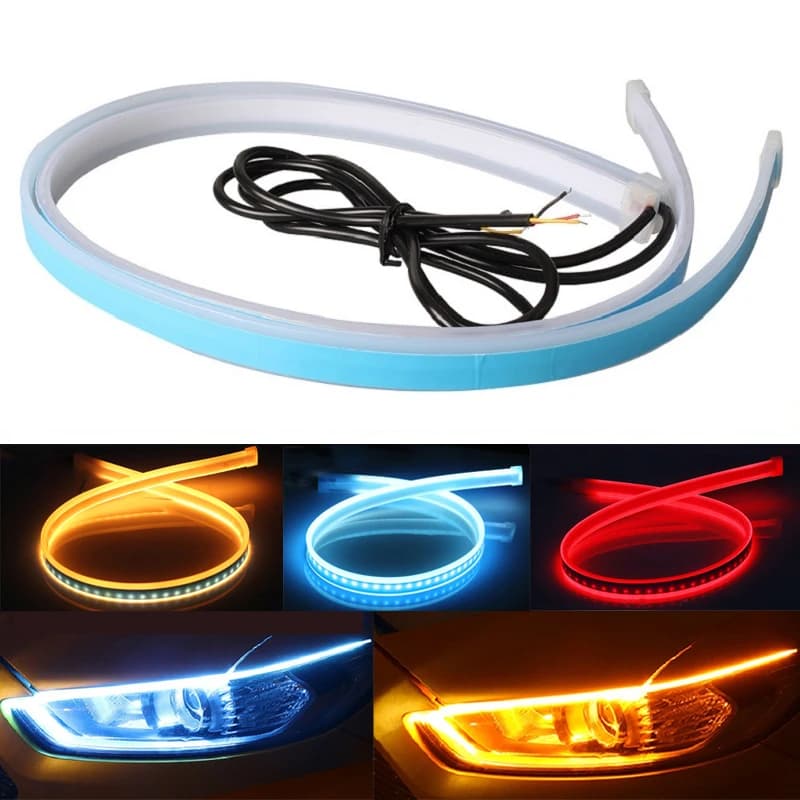 2Pcs 12V Led Guide Strip Headlight for Car Daytime Running Lights Turn Signal Bulb DRL Sequential Switchback 30cm/45cm/60cm