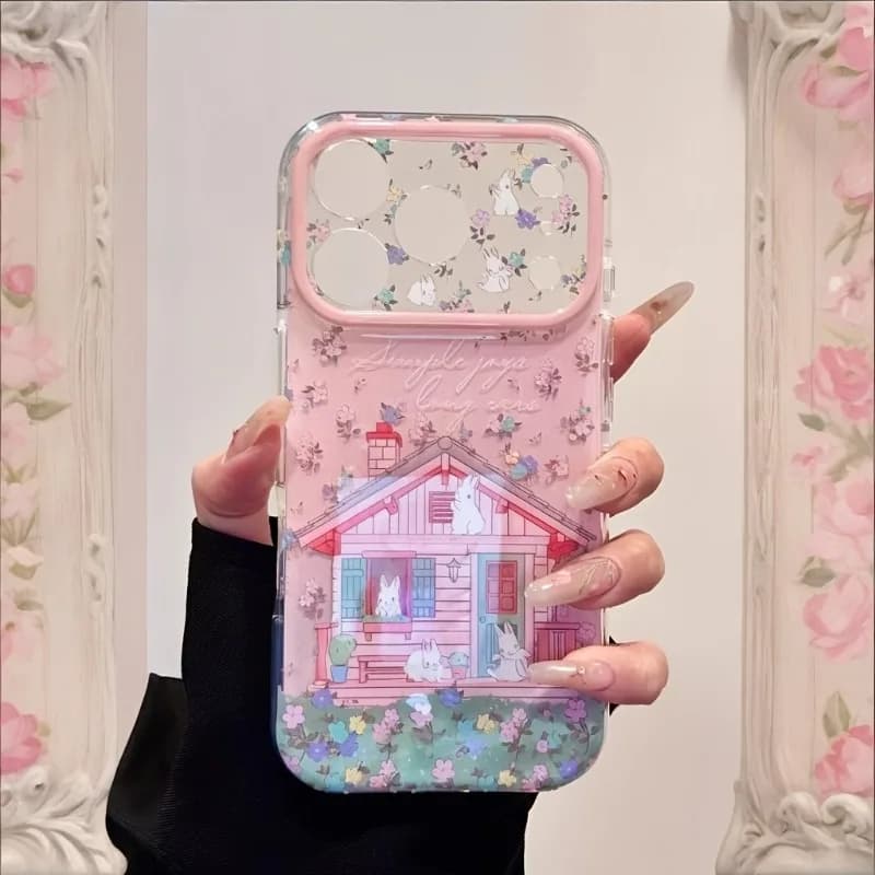 Adorable Springtime Villa Garden Rabbit Phone Case For iPhone 16 17 Pro 15 14 13 12 11 Pro Max New Lens Protection Design Cover