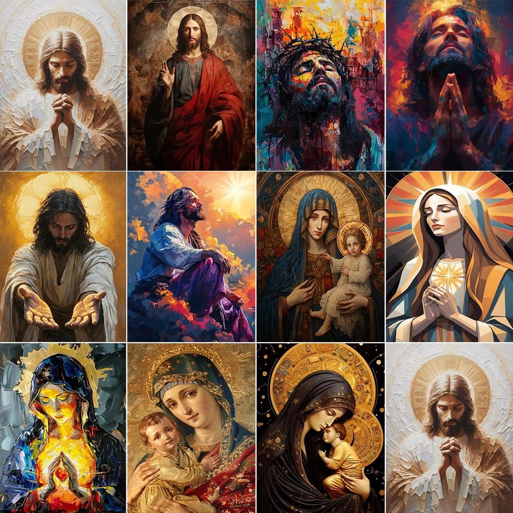 1pc frameless Acrylic Painting Paint By Numbers Jesus Canvas Picture For Living Room Wall Home Decor Holy Mother Pintura Number