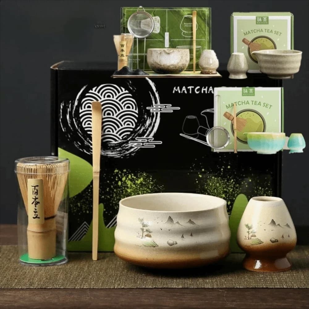 Tea Sticks Japanese Matcha Tea Set Match Bowl Matcha Spoon Matcha Brush Tea-Making Tools Bamboo Ceramic Matcha Whisk Set