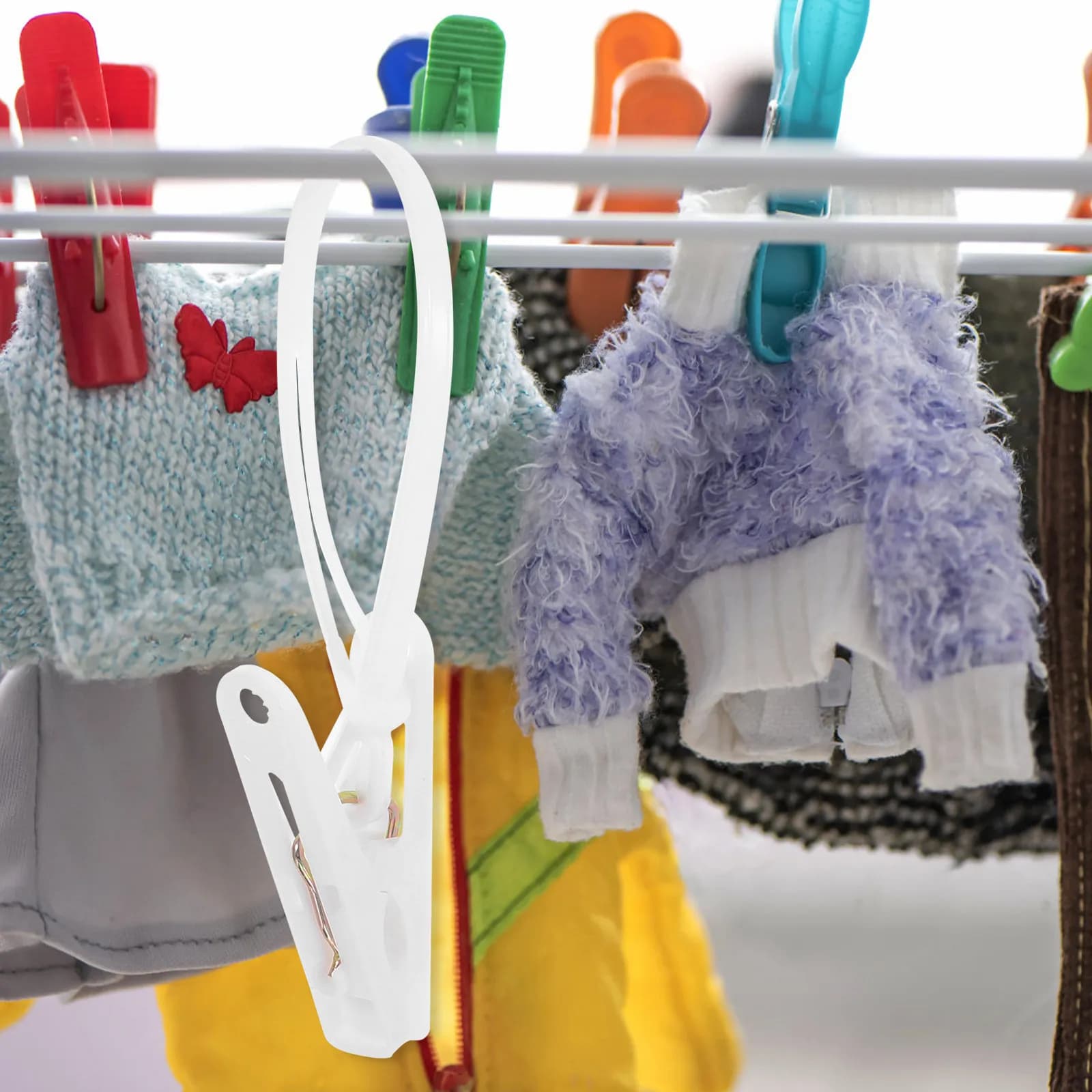 60 Pezzi Mollette Antivento in Plastica con Corda, Clip Robuste per Bucato, Calzini, Asciugamani, Biancheria Intima, Portatili da Viaggio