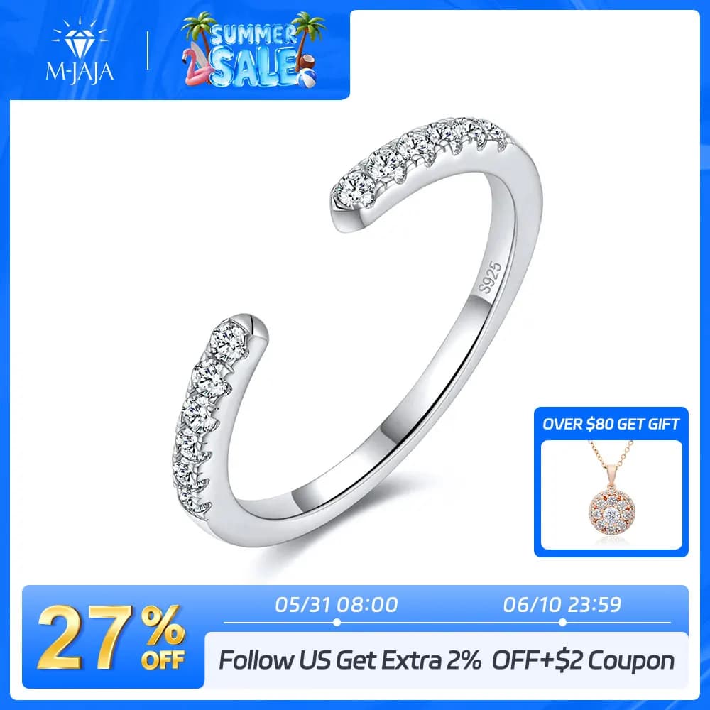 M-JAJA Anello aperto in moissanite impilabile Mezza eternità Fede nuziale per le donne Anelli di fidanzamento in argento 925 con diamanti Regalo di gioielleria raffinata