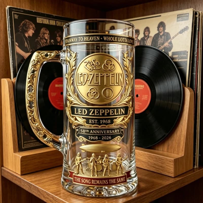 Boccale da Birra in Rilievo per il 58° Anniversario dei Led Zeppelin - Tazza da Collezione con Rilievo Dorato della Band Rock per Fan e Bar Domestici