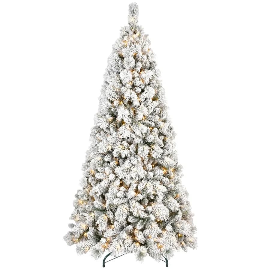 Albero di Natale Artificiale 7ft con Luci LED, 1060 Rami Misti in PVC/Aghi Rigidi, Base Pieghevole Premium per Interni
