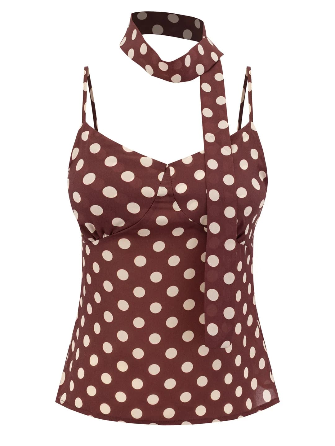 Vacation Style Slim Fit V-Neck Polka Dot Strap Vest with Scarf Women's Hong Kong Style Waist-Cinching Short Top