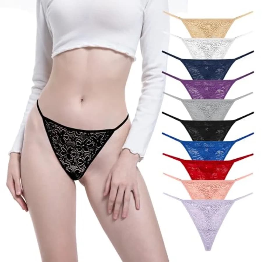 Lace G-String Thongs for Women Seamless Sexy Cotton Underwear Low Rise Stretch Breathable Ladies Panties 10 Pack
