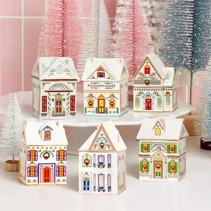 Set di Mini Case di Pan di Zenzero Natalizie in Barattolo, Decorazioni Festive per Cucina e Candele Natalizie